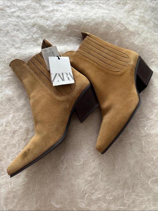 Zara Shoes - NWT Zara Suede Leather Chelsea Western Boots Camel Tan EU 37 US 6.5